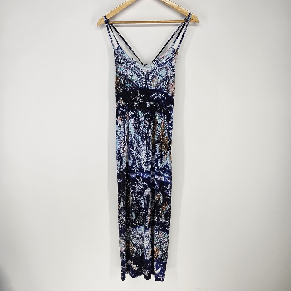 Willi Smith Maxi Dress Womens Medium Blue Paisley Floral‎ Strappy Boho Summer